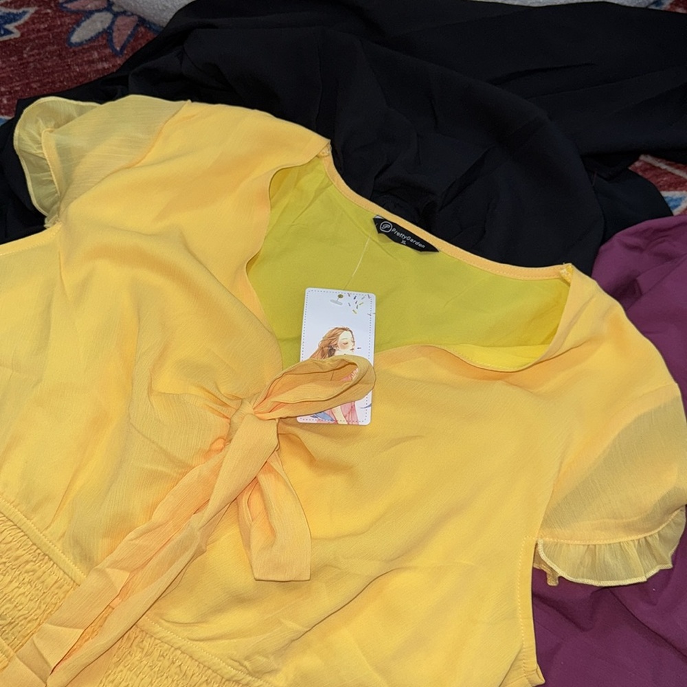 Yellow Flutter Sleeve Tie-Front Mini Dress - Picture 7 of 8